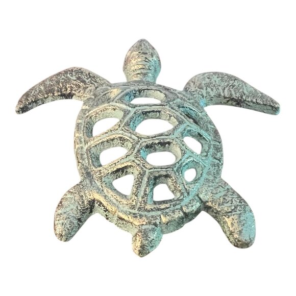 Cast Iron Sea Turtle Wall Decor With Patina Finish Nautical Theme Approx 6" X 6" - Picture 3 of 6